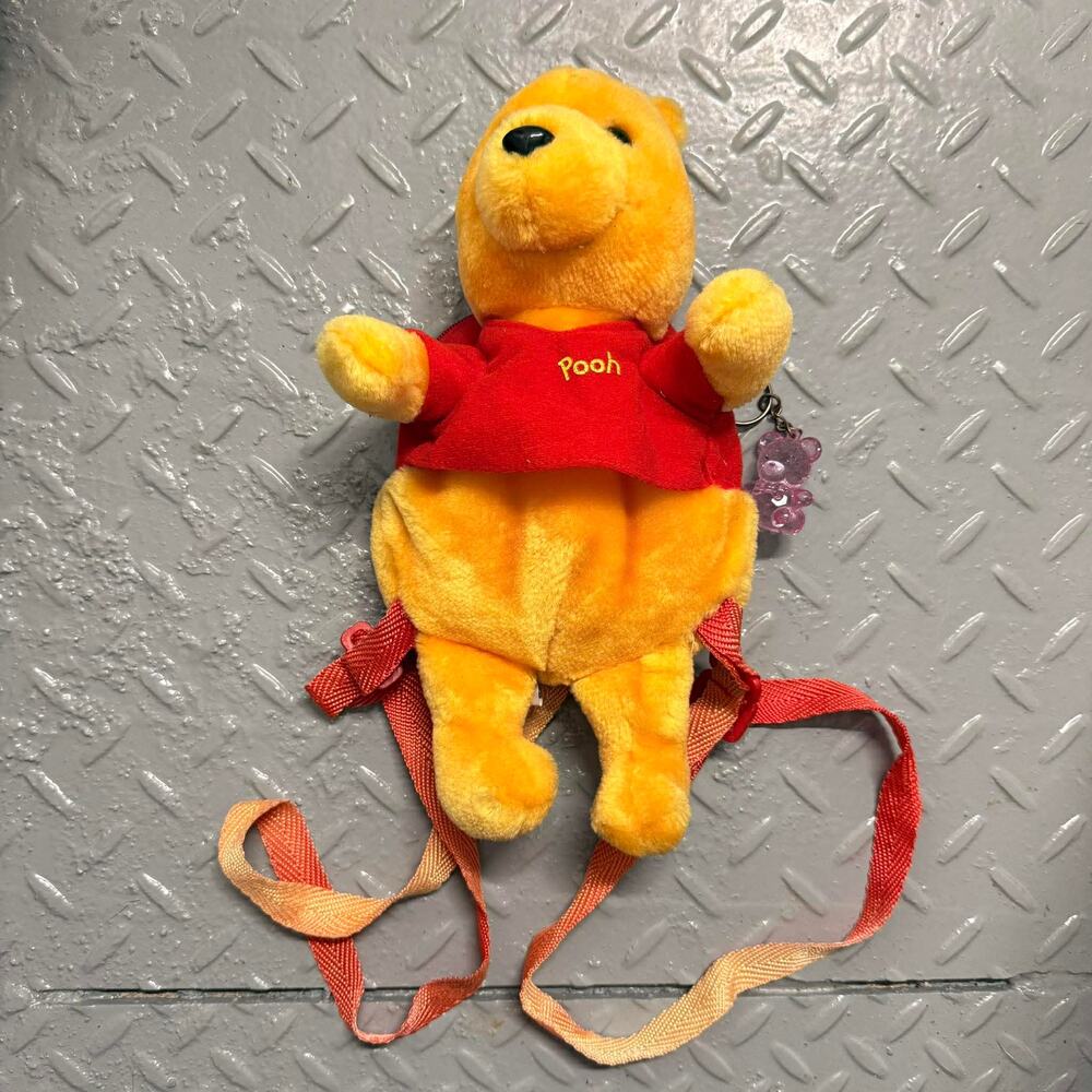 VTG 90s Disney Winnie the Pooh 13" Plush Backpack & Pink Bear Charm Y2K